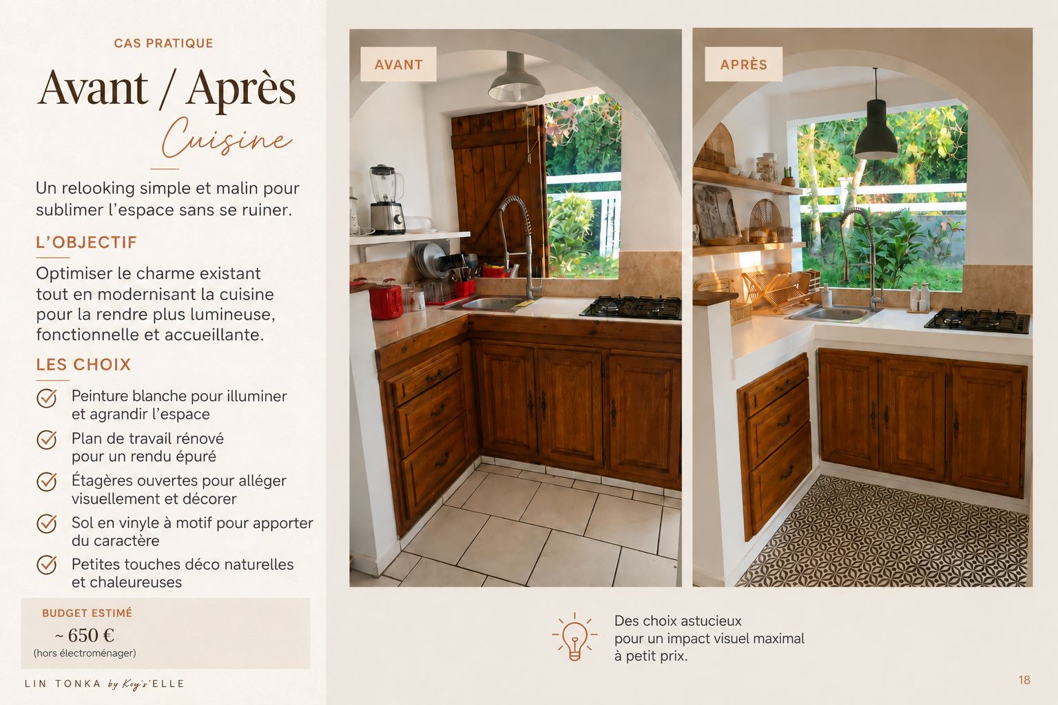 Avant : la cuisine et son mobilier en bois